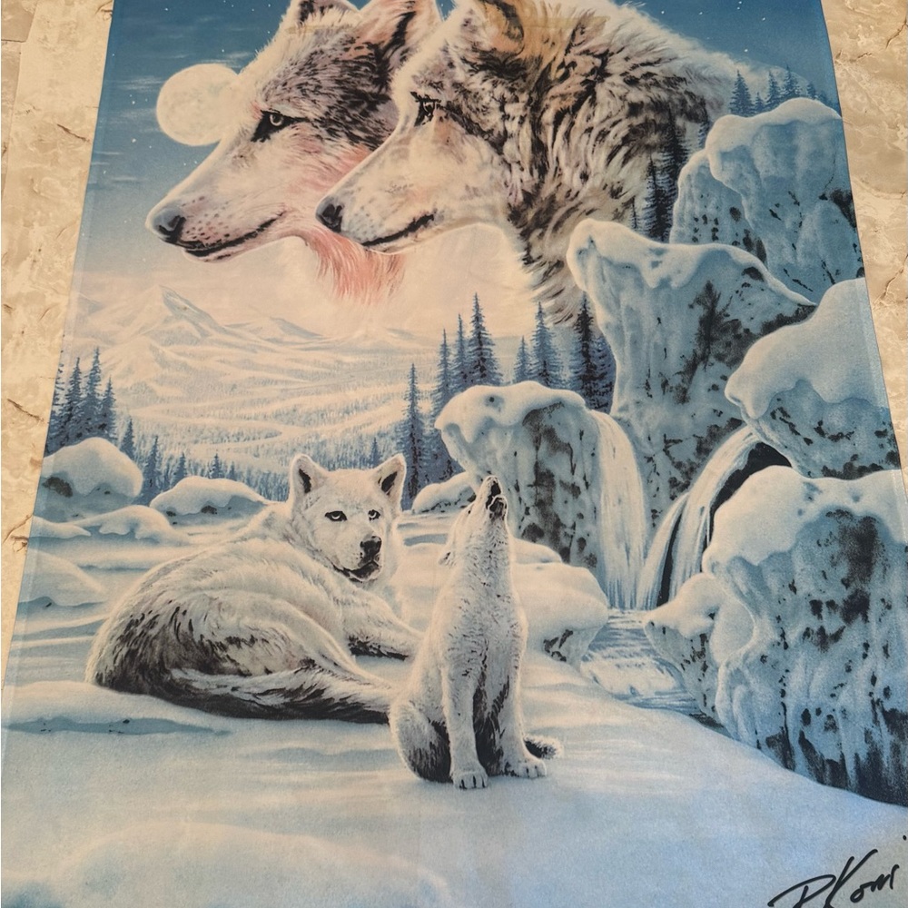 Wolf Pack Winter Scene Wall Art - Blue & White
